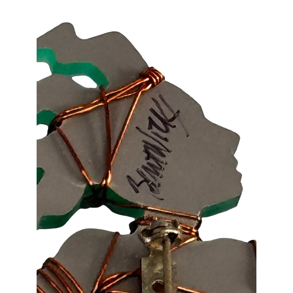 Bent Nicks Mermaid Brooch Signed Wire-Wrapped Beaded Black Lucite 4x2¾ Green - Picture 3 of 6